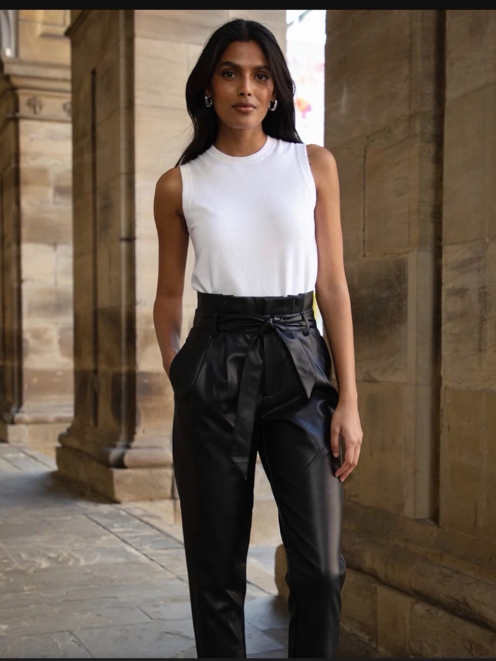 Black, pleather pants with belt size 14